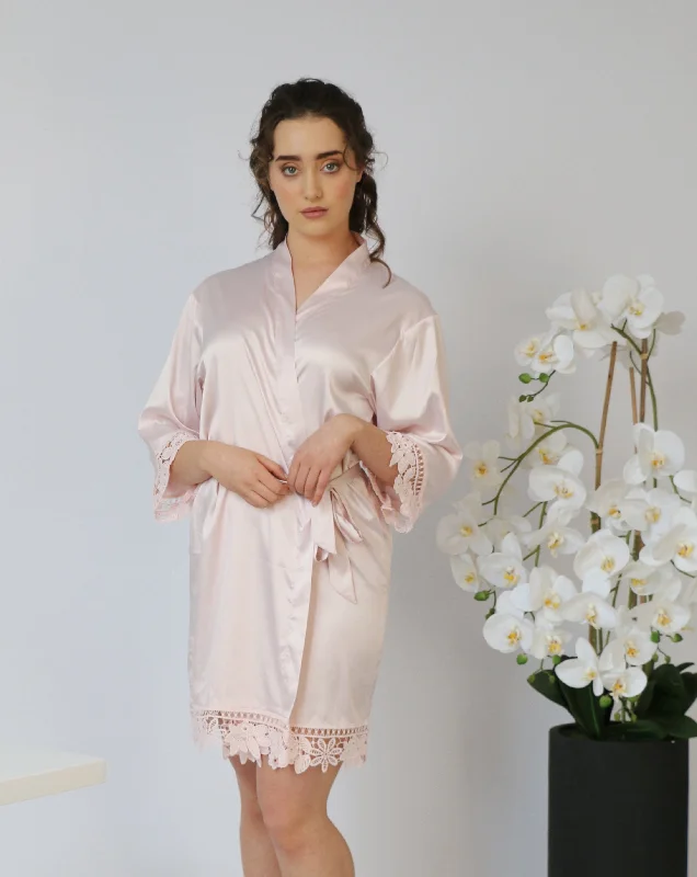 Light Blush Satin Robe with lace